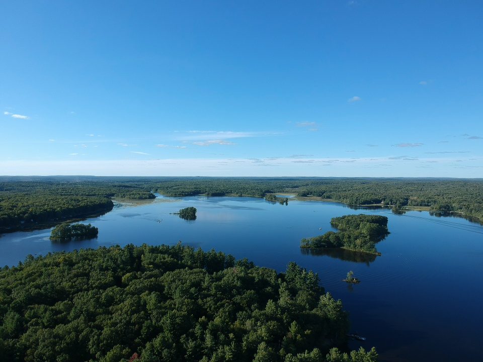 Arial view of Crowe Lake located in Peterborough County Ontario Canada